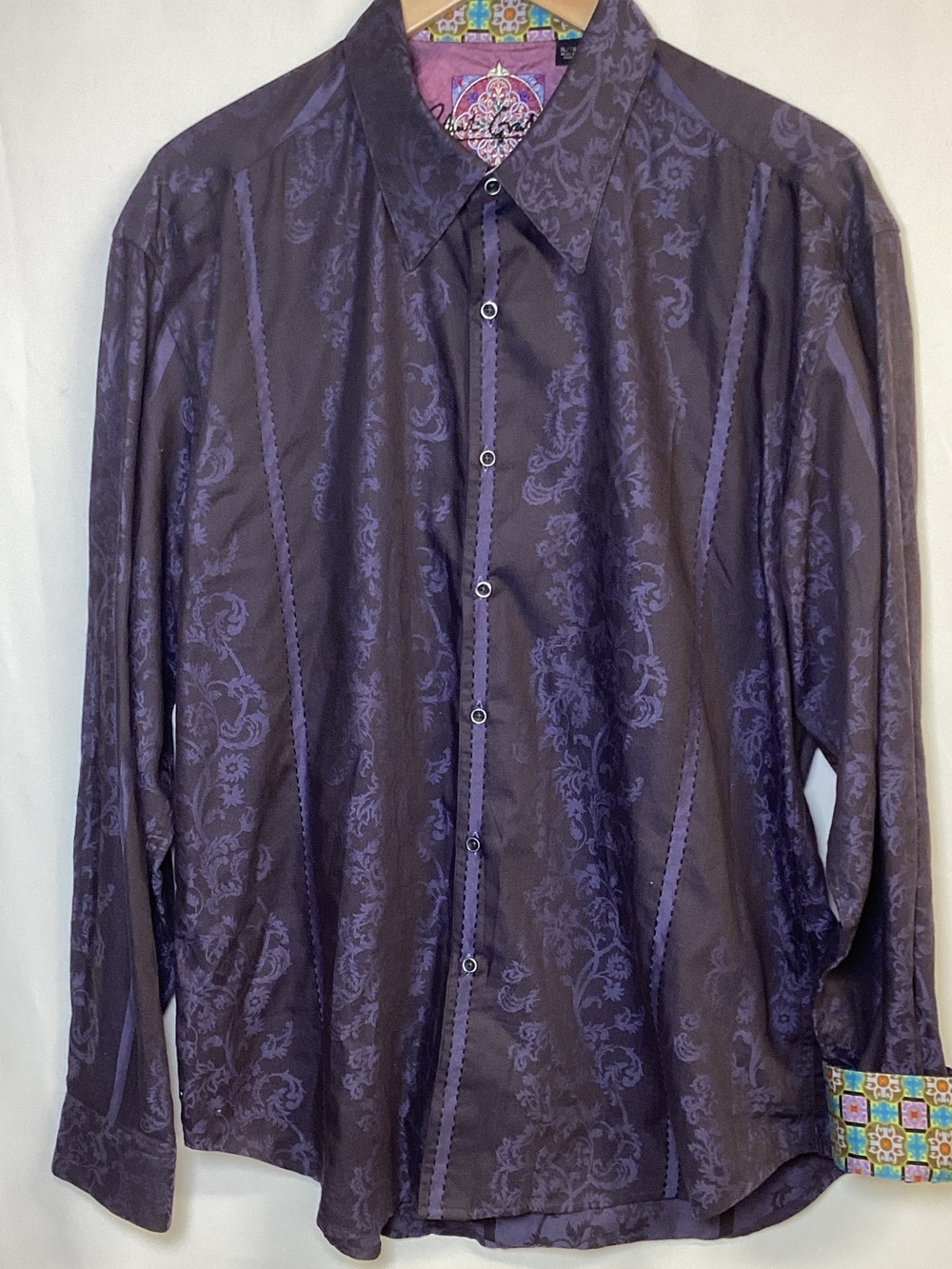 Men’s ROBERT GRAHAM Cotton Button Up Shirt Purple/Black Size XL